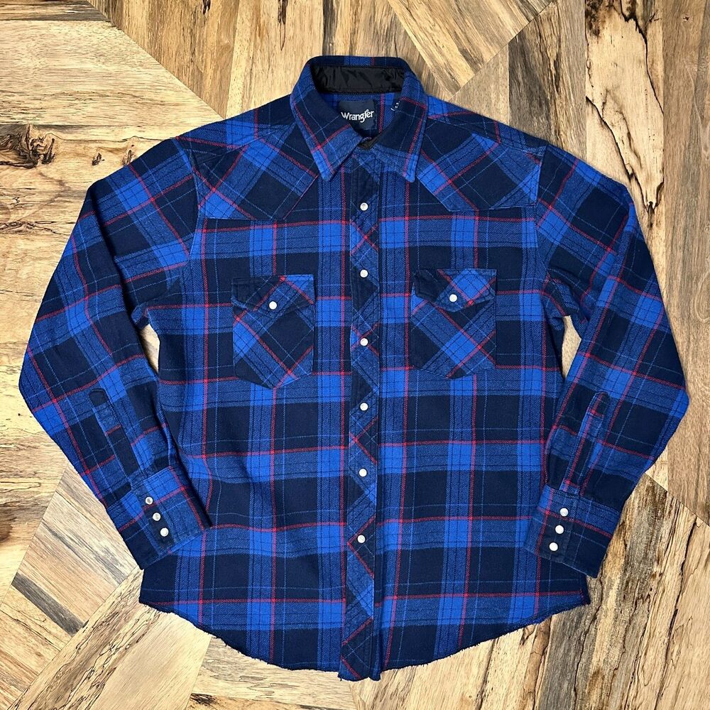 Wrangler Western Pearl Snap Heavyweight Plaid Flannel Shirt L